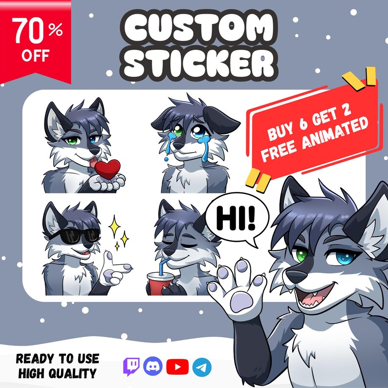 Custom Furry Sticker Pack, Chibi Anthro Decals, Laptop Water Bottle Art ...