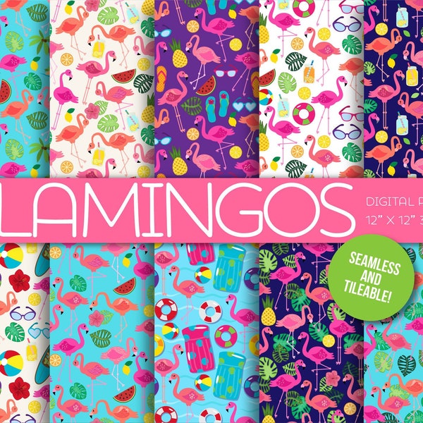 Flamingo Digital Papers, Flamingo Background Patterns, Flamingo Scrapbooking Paper - Commercial and Personal Use