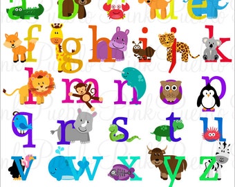 Animal Alphabet, Font with Safari Jungle Zoo Animals, Lowercase - Commercial and Personal Use