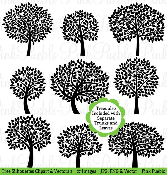 Tree Silhouettes Clipart Clip Art 2 Family Tree Clipart Clip Etsy