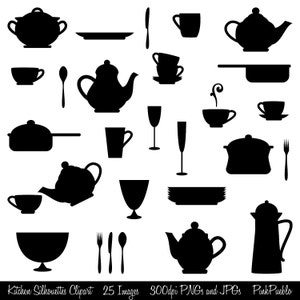 Kitchen Silhouettes Clipart Clip Art, Cooking Clipart Clip Art - Commercial and Personal Use
