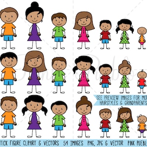 Stick Figure Clipart Clip Art Vectors, Darker Skintone Stick People Family Clip Art Clipart Vectors - Commercial and Personal Use