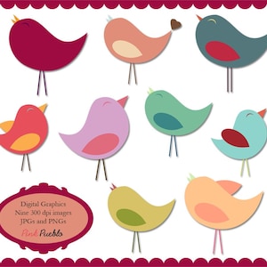 Birds Clip Art Clipart Beautiful Birdies in Pastels - Commercial Use