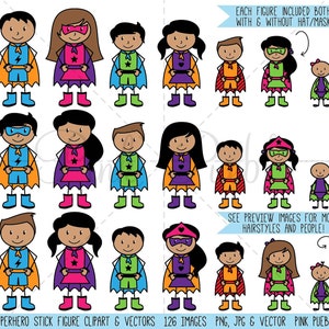 Superhero Stick Figure Clipart Clip Art, Stick Family Clipart Clip Art, Stick People Clipart Clip Art - Commercial and Personal Use