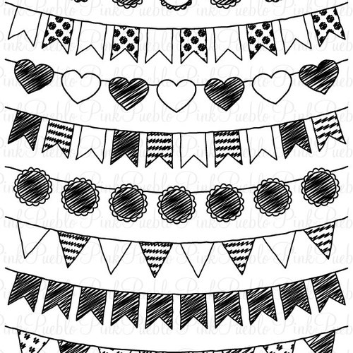 Doodle Bunting Clipart Clip Art Doodle Flags Ribbons Banners - Etsy