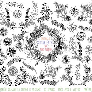 Succulent Clipart Clip Art, Succulent Silhouettes, Succulent Digital Stamps, Cactus Clipart Clip Art  - Commercial and Personal Use