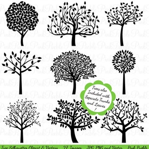 Tree Silhouettes Clipart Clip Art, Family Tree Clipart Clip Art - Commercial and Personal Use