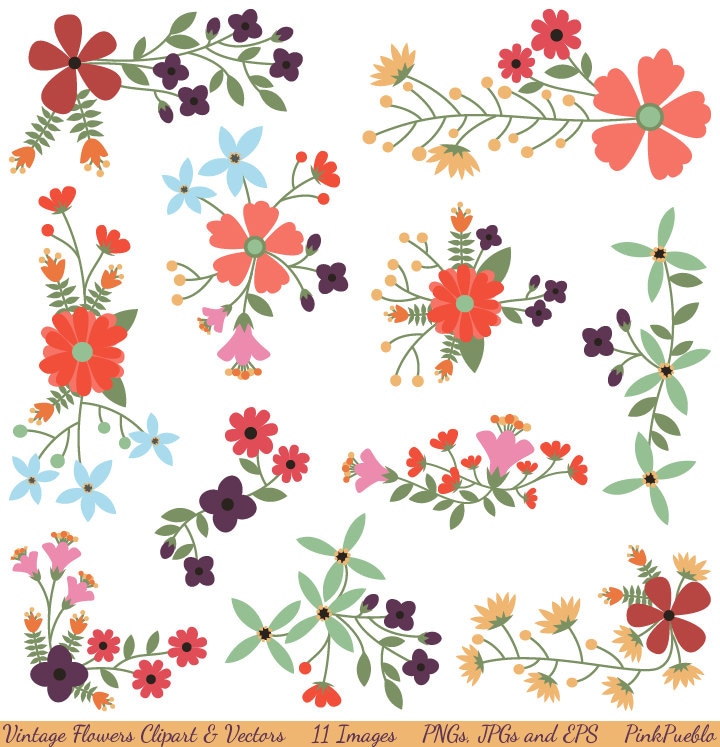 Vintage Flowers Clipart Clip Art and Vectors Flower | Etsy