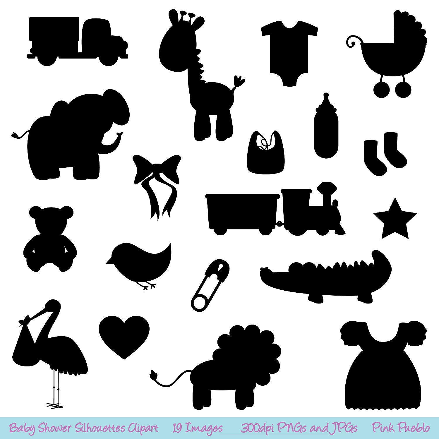 Download Baby Shower Silhouettes Clipart Clip Art Commercial and | Etsy