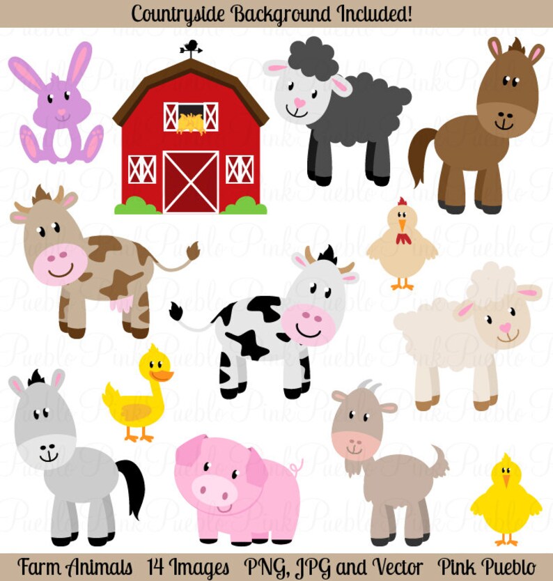 Farm Animals Clipart Farm Animals Clip Art Barnyard Clipart | Etsy