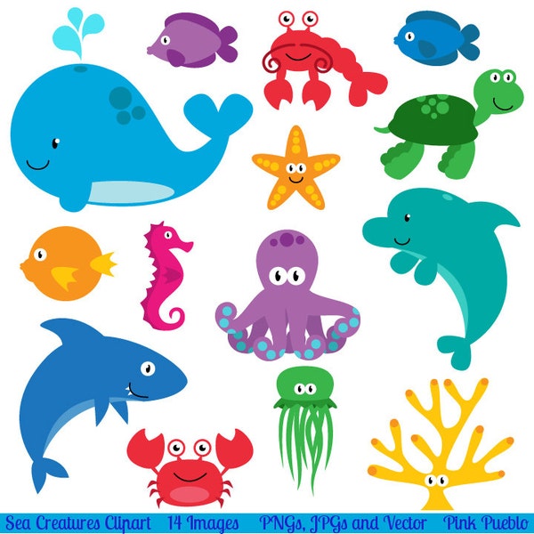 Sea Animal Clipart, Sea Animal Clip Art, Sea Creatures, Fish Clipart, Fish Clip Art - Commercial Use