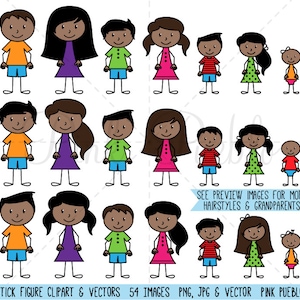 African American Stick Figure Clipart Clip Art Vectors, Stick People Family Clip Art Clipart Vectors - Commercial and Personal Use