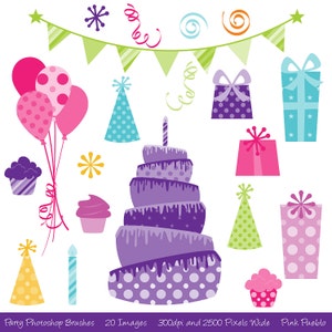 Party Photoshop Brushes, Birthday Celebration Photoshop Brushes - Commercial and Personal Use