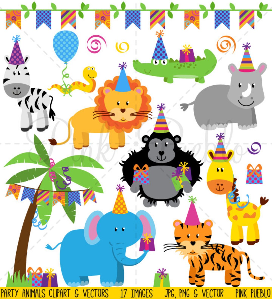 Birthday Party Animals Clipart Clip Art Zoo Safari Jungle - Etsy