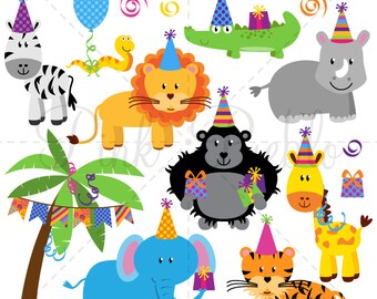 Birthday Party Animals Clipart Clip Art Zoo Safari Jungle - Etsy