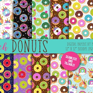 Donut Background Patterns, Donut Digital Scapbooking Paper - Commercial and Personal Use