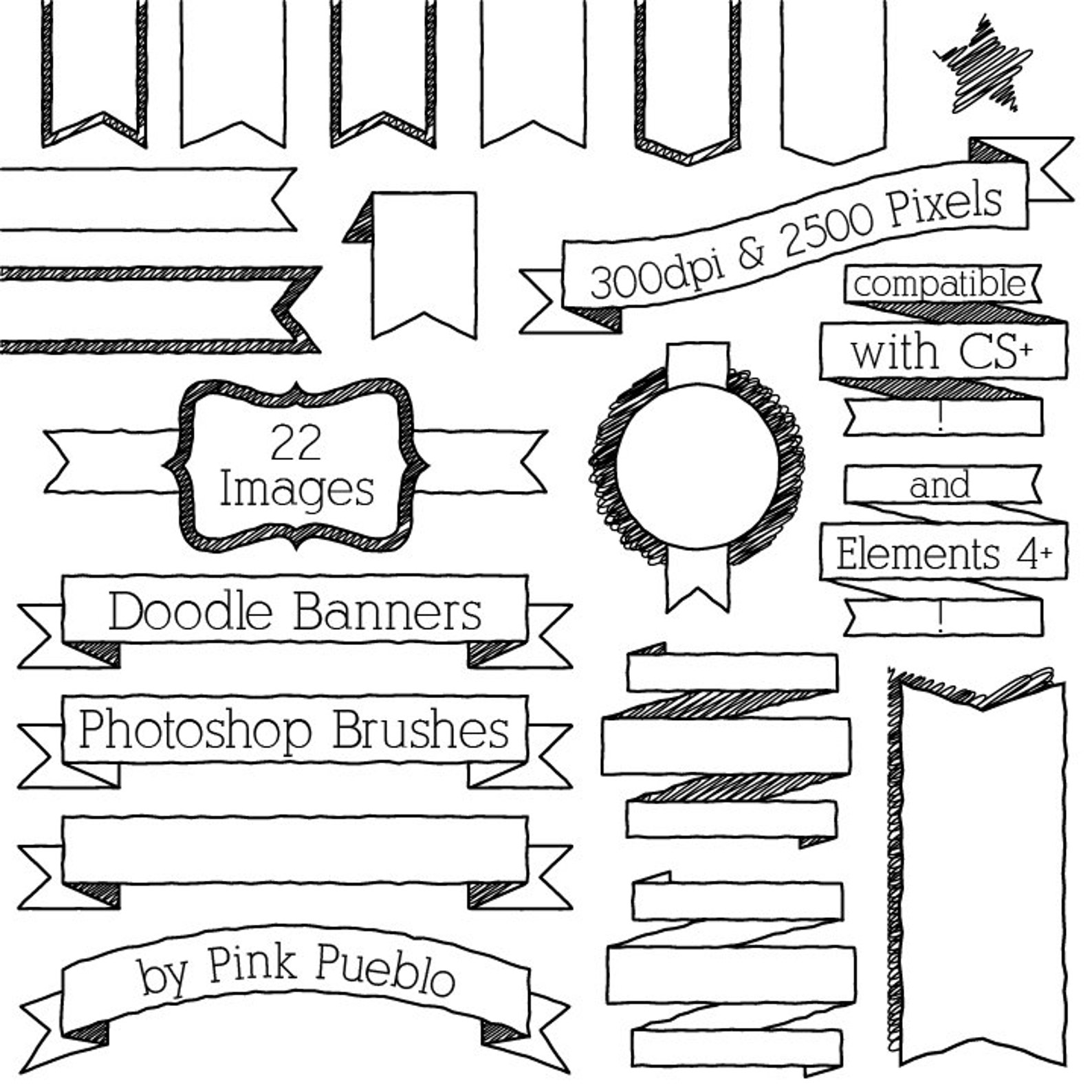Doodle Banners Brushes Doodle Frame Ribbon Header Etsy