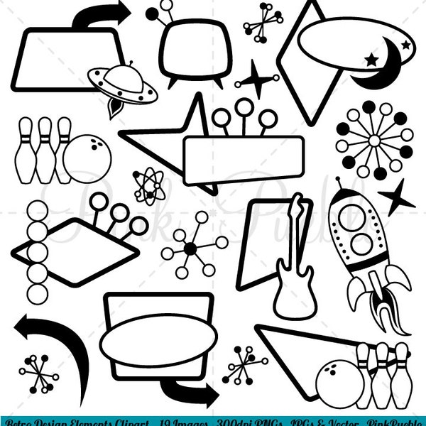 Retro Clipart Clip Art, Mod or Vintage Clipart Clip Art - Commercial and Personal Use