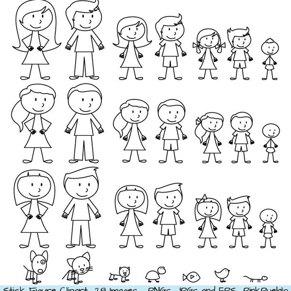 Stick Figure Clipart Clip Art, Stick People Family and Pets Clipart Clip Art - Commercial and Personal Use