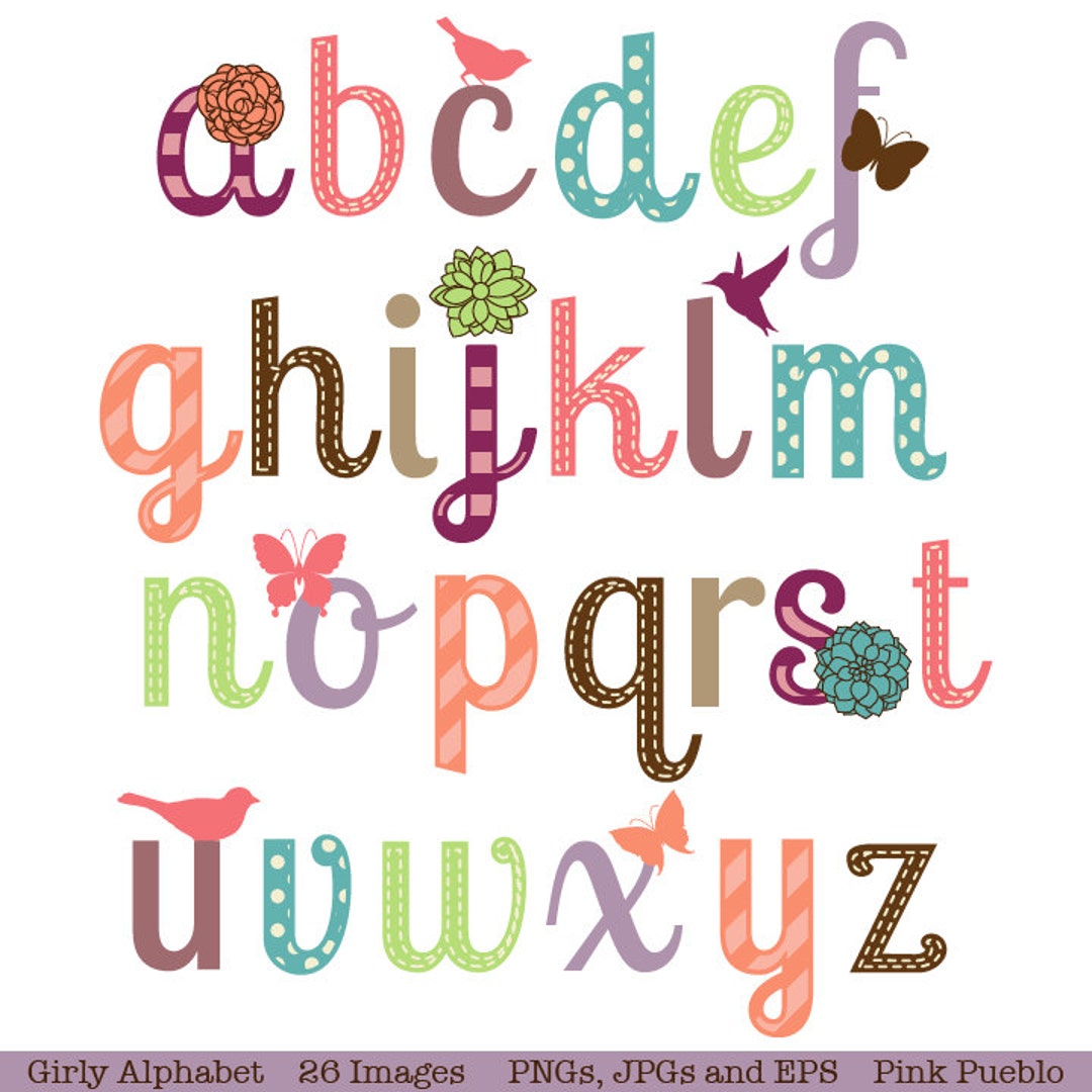 Girly Alphabet Scrapbook Aphabet Font With Birds Butterfly Etsy UK