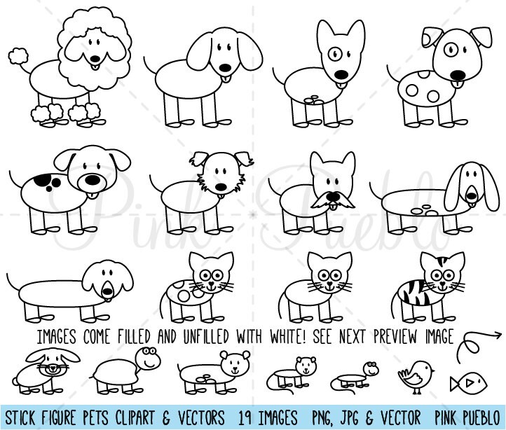 Strichmännchen Haustiere Clipart ClipArt Vektoren Stick Etsy