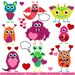 Valentine Monsters Clipart Clip Art, Love Monsters Clipart Clip Art - Commercial and Personal 