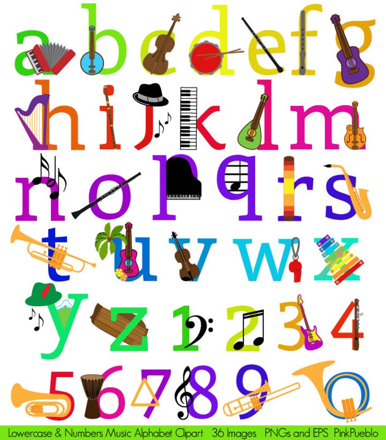 Music Alphabet Clipart Clip Art Musical Instruments Letters Etsy