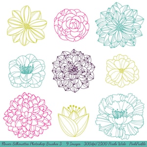 Flower Silhouettes Photoshop Brushes 3, Flower Photoshop Brushes - Commercial and Personal Use