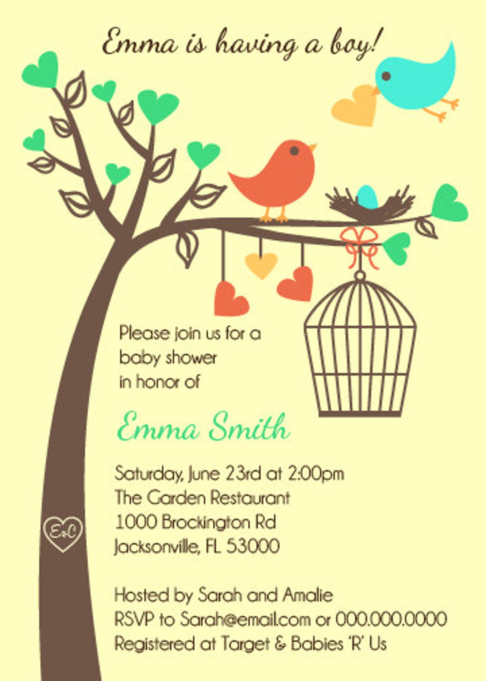 Love Birds Baby Shower Invitation Printable Digital Etsy