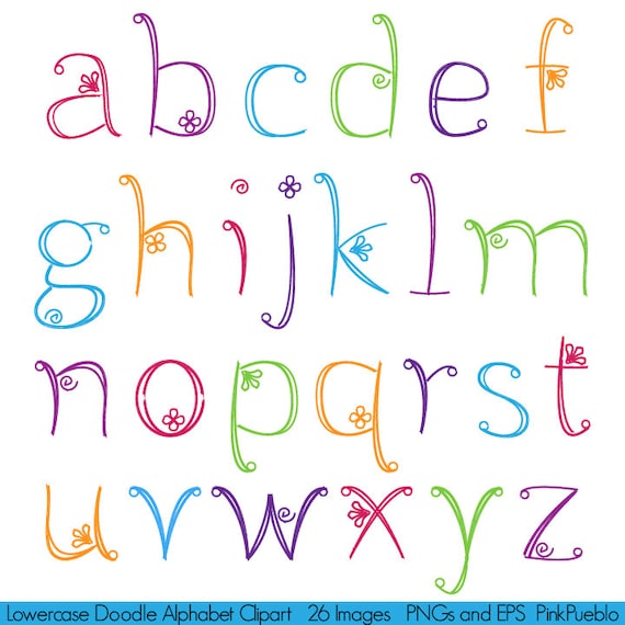 Download Doodle Alphabet Hand Drawn Girly Font Lowercase Commercial Etsy