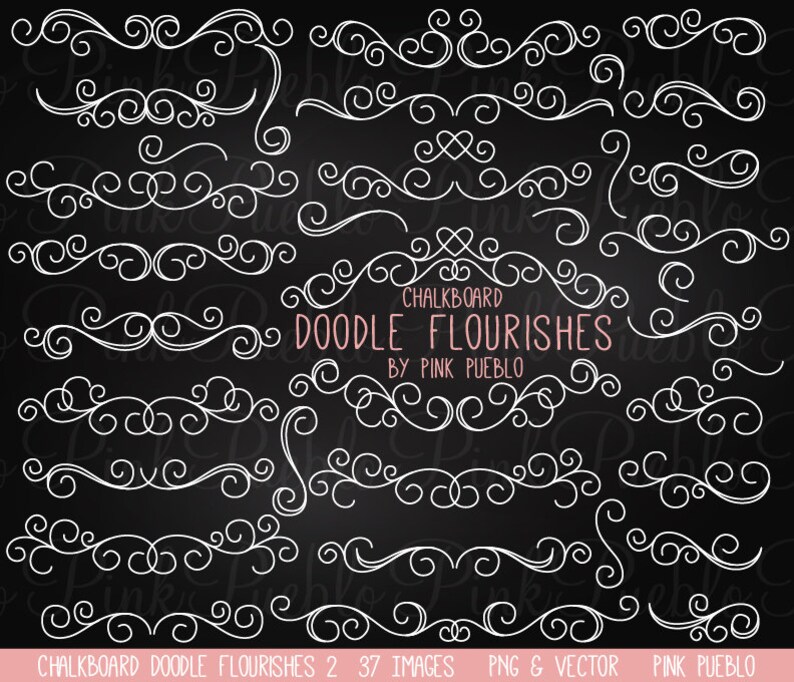 Chalkboard Flourishes Swirls Clipart Clip Art Chalk Board Etsy