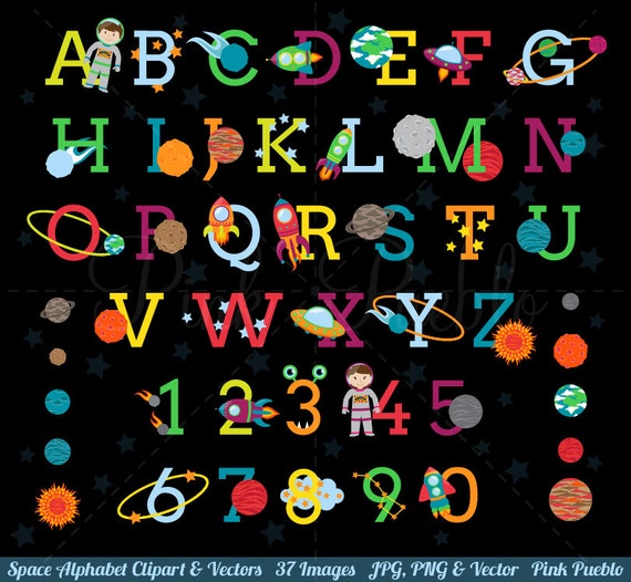 Space Alphabet Clipart Space Alphabet Clip Art Astronaut Etsy