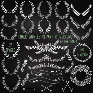 Chalkboard Laurel Clip Art Clipart, Chalk Floral Clipart Clip Art Vectors - Commercial and Personal Use
