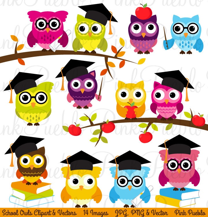 Cute Back to School Owls Clipart Clip Art, Wise School Owl Clip Art Clipart  Vectors Commercial and Personal - Etsy New Zealand