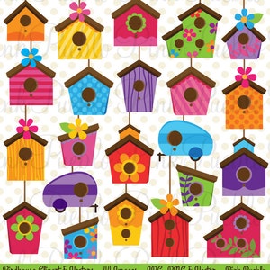 Birdhouse Clip Art Clipart, Cute Whimsical Bird House Clipart Clip Art Vectors - Commercial and Personal