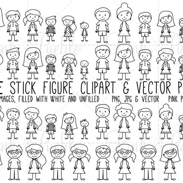 HUGE Pack of Stick Figure Clipart Clip Art Vectors, Stick People Family Clip Art Clipart Vectors - Commercial and Personal Use