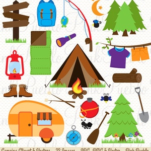 Camping Clip Art, Camping Clipart, Camping Invitation or Camping Birthday Clipart - Commercial and Personal Use