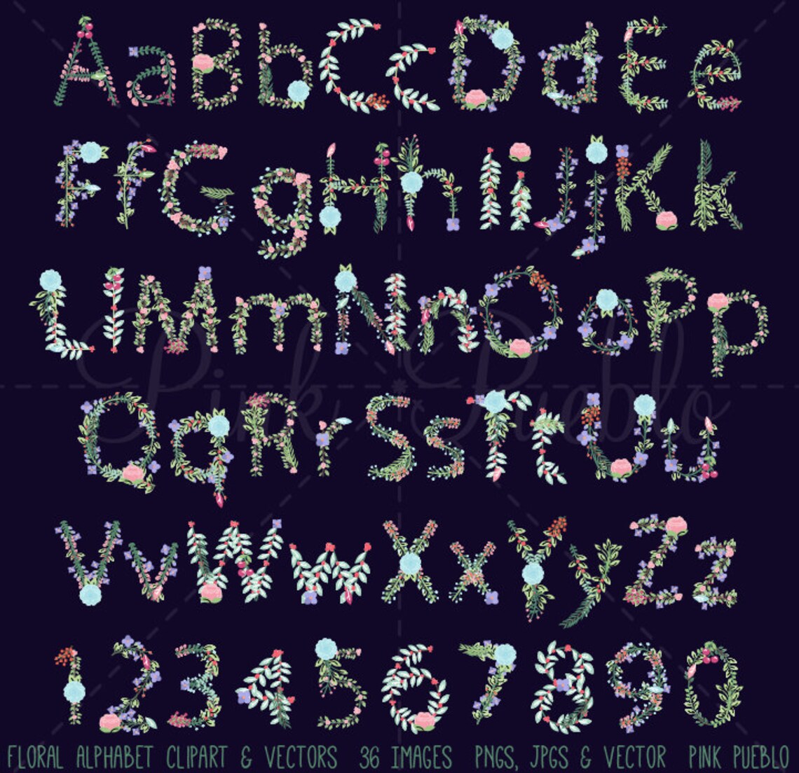 Floral Alphabet Clipart Floral Alphabet Clip Art Alphabet - Etsy