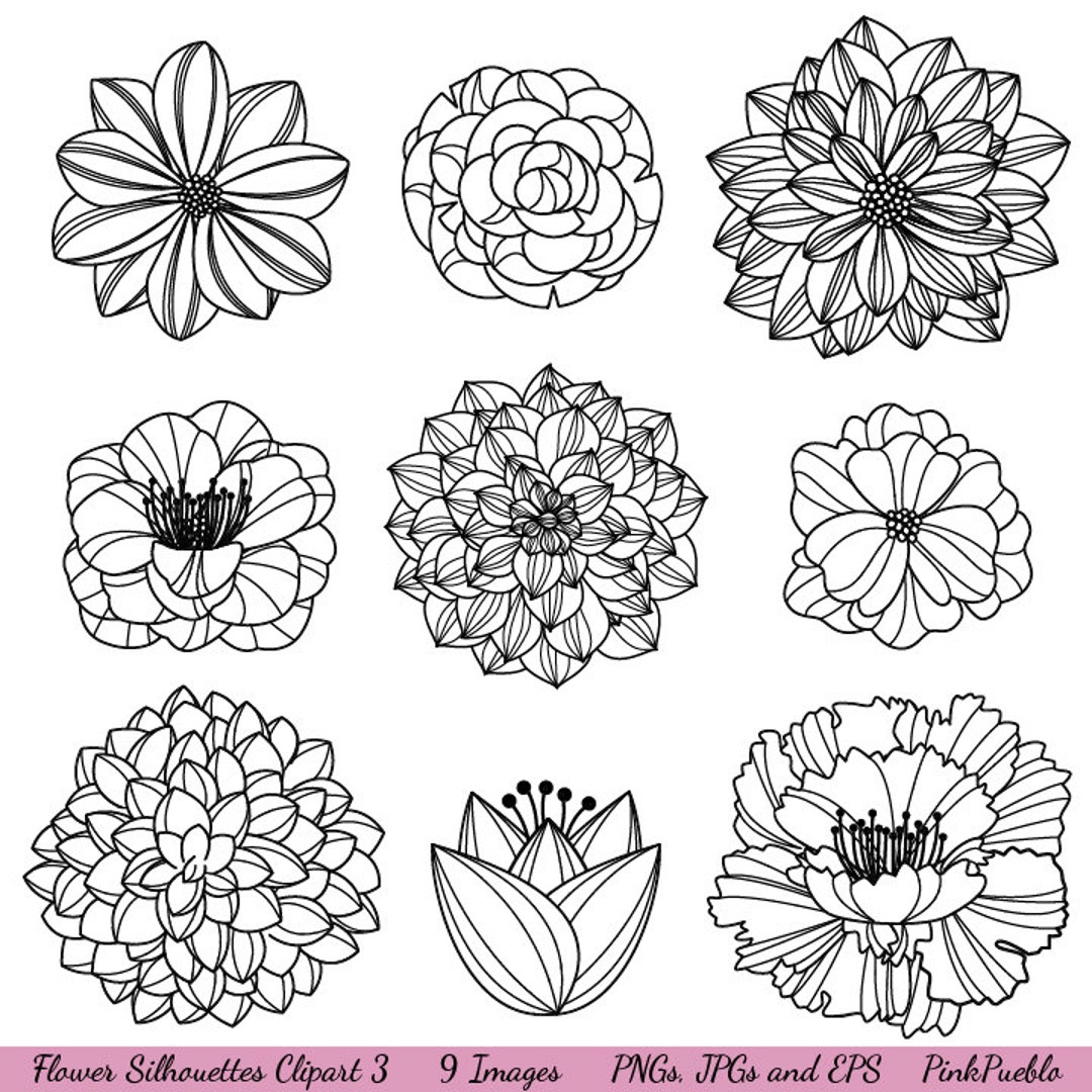 Flower Silhouettes 3 Clipart Clip Art Flower Clip Art Clipart - Etsy