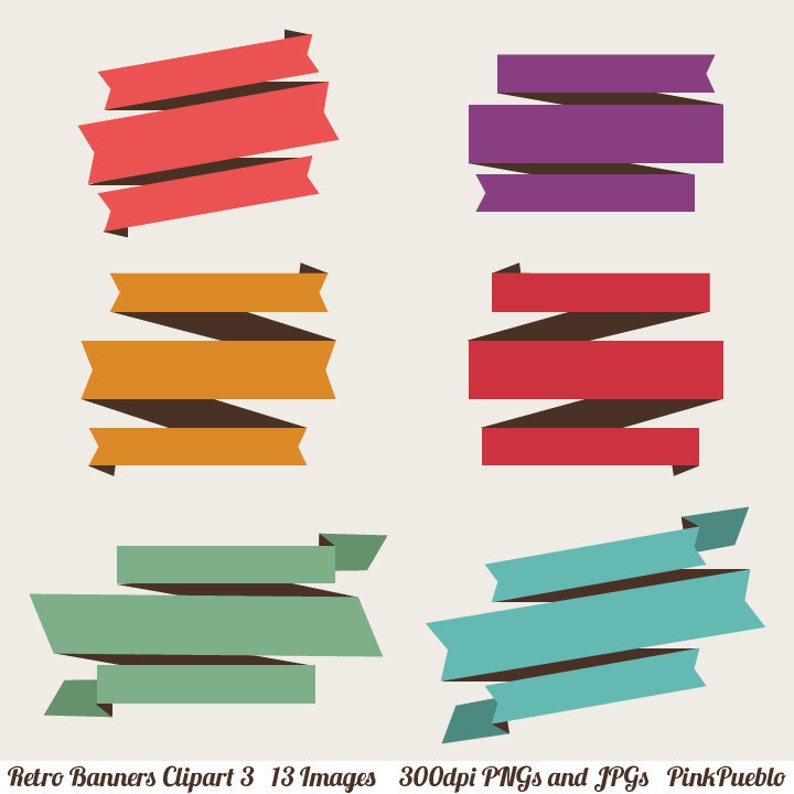 Retro Banners Clipart Clip Art 3 Vintage Ribbons Clipart Clip Art Commercial and Personal Use