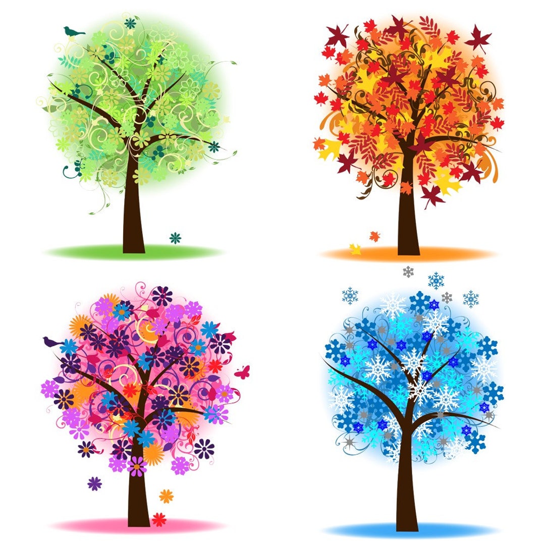 Four Seasons Trees Clipart Clip Art Spring Summer Winter Fall Etsy