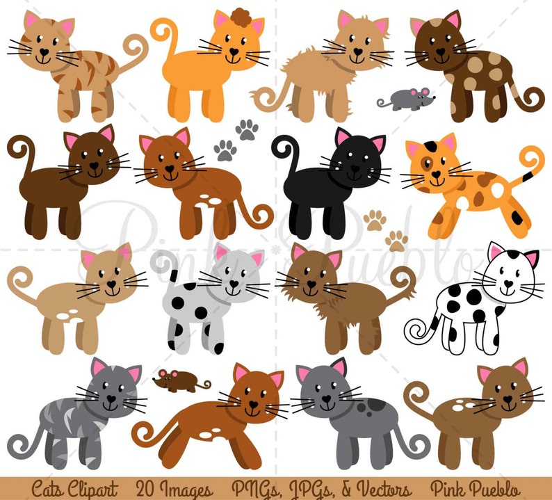 Cats Clipart Clip Art Kitten Clipart Clip Art Commercial Etsy