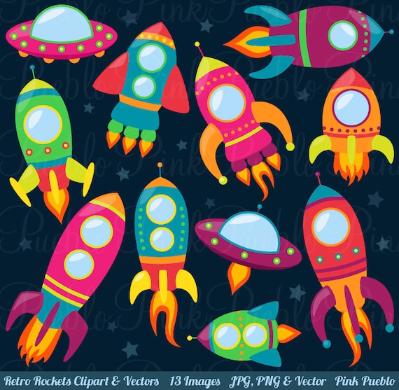 Retro Rockets Clip Art Clipart Spaceship Rocketship Space - Etsy