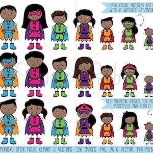 African American Superhero Stick Figure Clipart Clip Art, Stick People Clipart Clip Art, Stick Family - Commercial and Personal Use