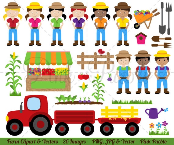Farm Clipart Clip Art Farmer Clipart Clip Art Commercial Etsy