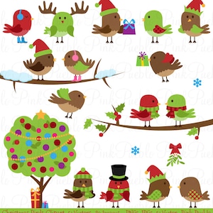 Christmas Birds Clipart Clip Art, Holiday Birds Clip Art Clipart - Commercial and Personal Use