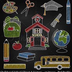 Chalkboard Back to School Clipart Clip Art, Chalk Board Teacher Clipart Clip Art Vectors - Commercial and Personal Use