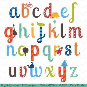 Boy Alphabet Letters, Scrapbooking Alphabet Clipart Clip Art, Lowercase - Utilisation commerciale et personnelle