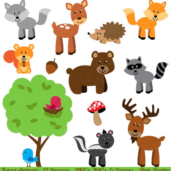 Forest Animal Clip Art, Forest Animals Clipart, Woodland Animal Clip Art, Woodland Animals Clipart - Commercial and Personal