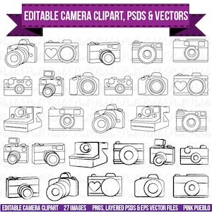 Camera Clipart Clip Art, Photography Logo Elements, Layered Editable PSDs and Vectors